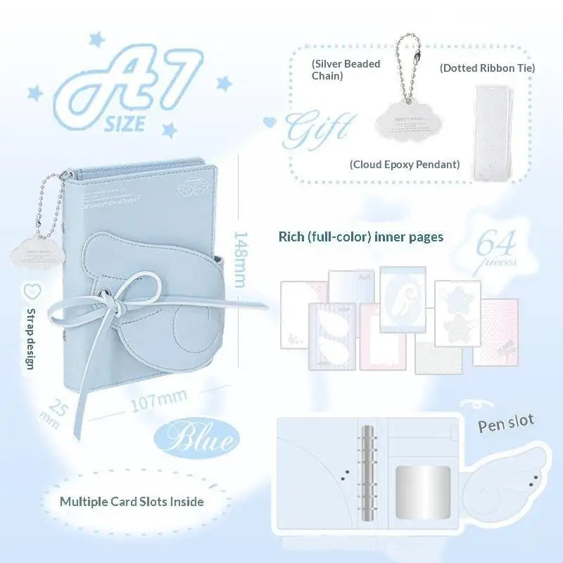 Angel Wings PU Leather 3-Fold Binder Journal Notebook Binder Journal Notebook Qme B