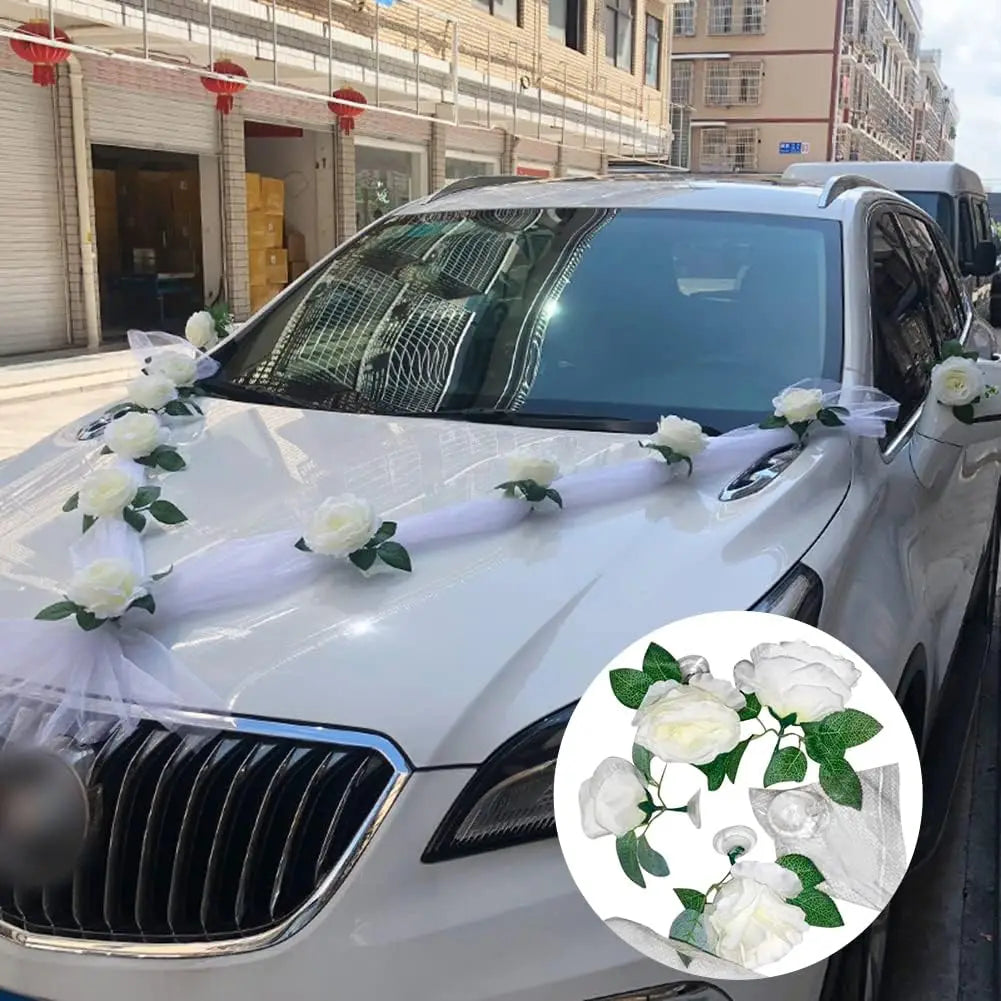 White Rose Silk Artificial Flower Wedding Car Decoration Wedding Car Decoration Qme