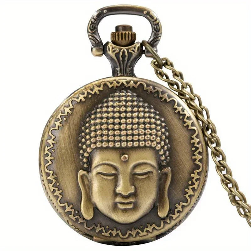 Tibetan Buddhist Temple Quartz Pocket Watch with Chain Pocket Watch Qme Bronze
