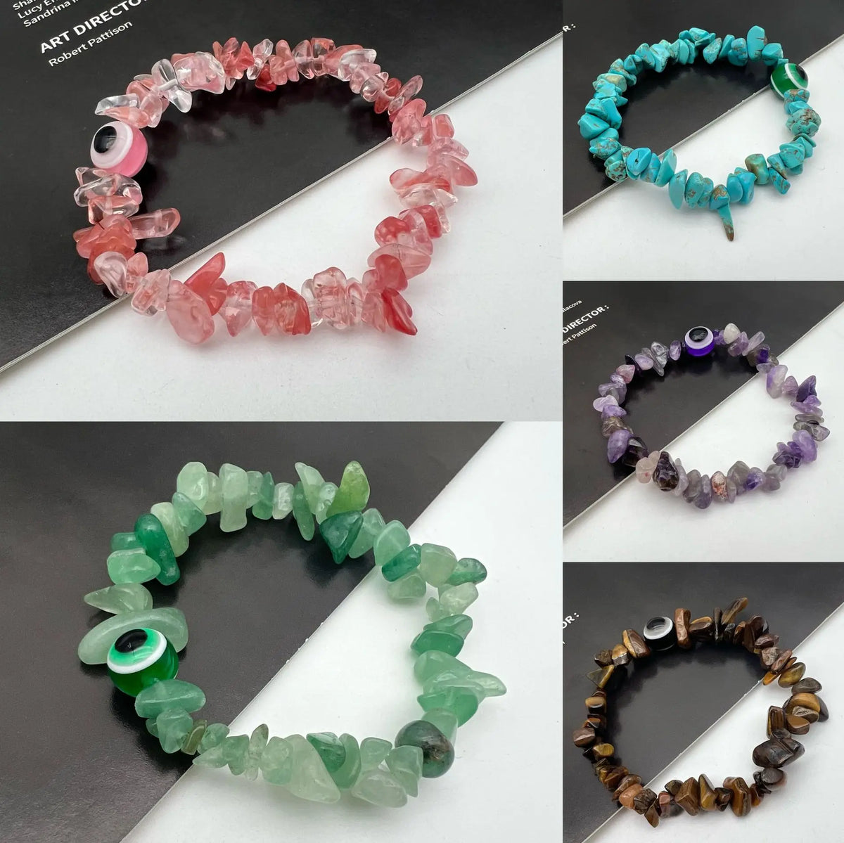 Blue Evil Eye Natural Stone Chip Bead Bracelet | 12 Colors Stone Bead Bracelet Qme