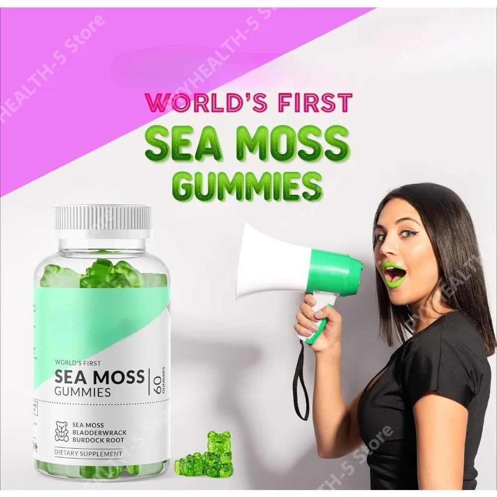 Irish Sea Moss Gummies – Vegan Immune & Gut Wellness 60ct Sea Moss Supplement Qst