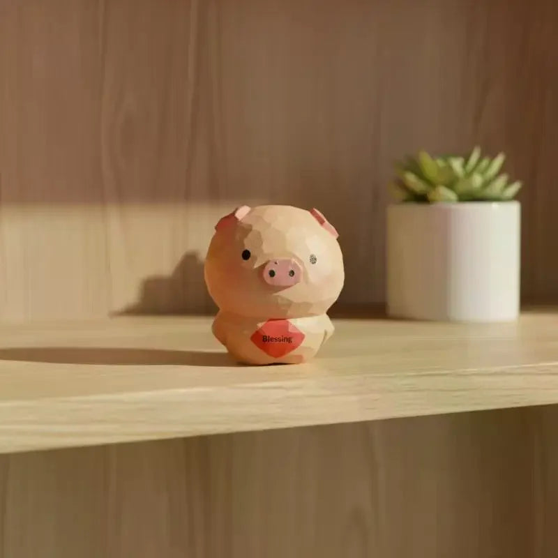 Handmade Wooden Pig Figurine Fu Character Decorative Statue Decorative Figurine Qme