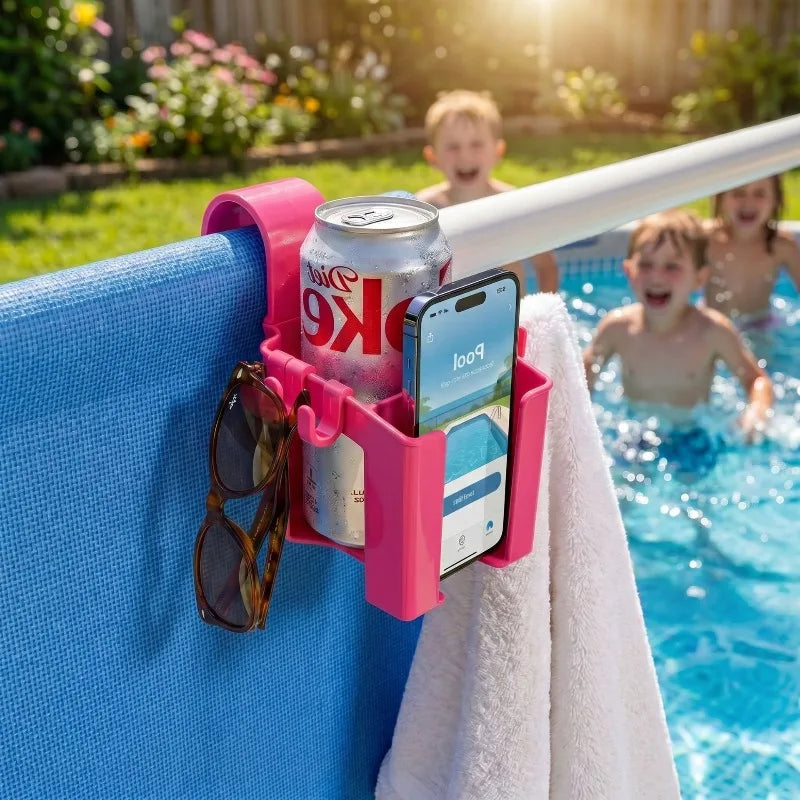 Multi-Function Pool Caddy Cup Holder Phone Stand & Towel Hook Pool Caddy Organizer Qme