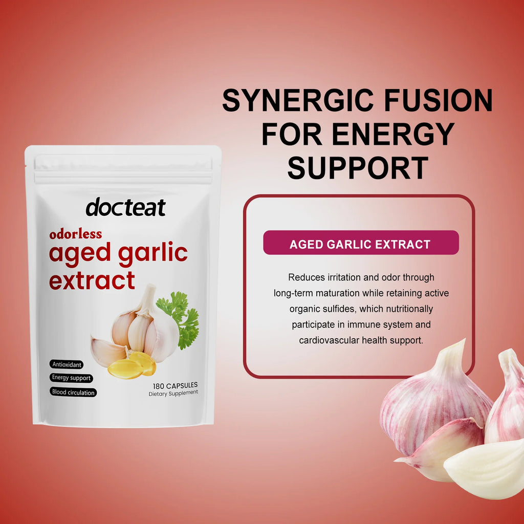 Docteat Odorless Aged Garlic Extract – 180 Capsules Garlic Supplement Qst