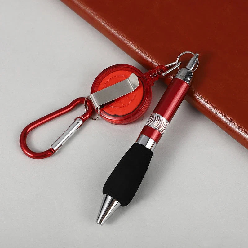 Retractable Keychain Ballpoint Pen with Carabiner Clip Keychain Ballpoint Pen Qme Red