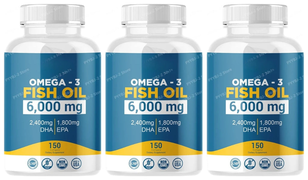 Omega-3 Fish Oil 6000mg Softgels | 2400mg DHA 1800mg EPA | 150ct Omega-3 Supplement Qst 3 bottles