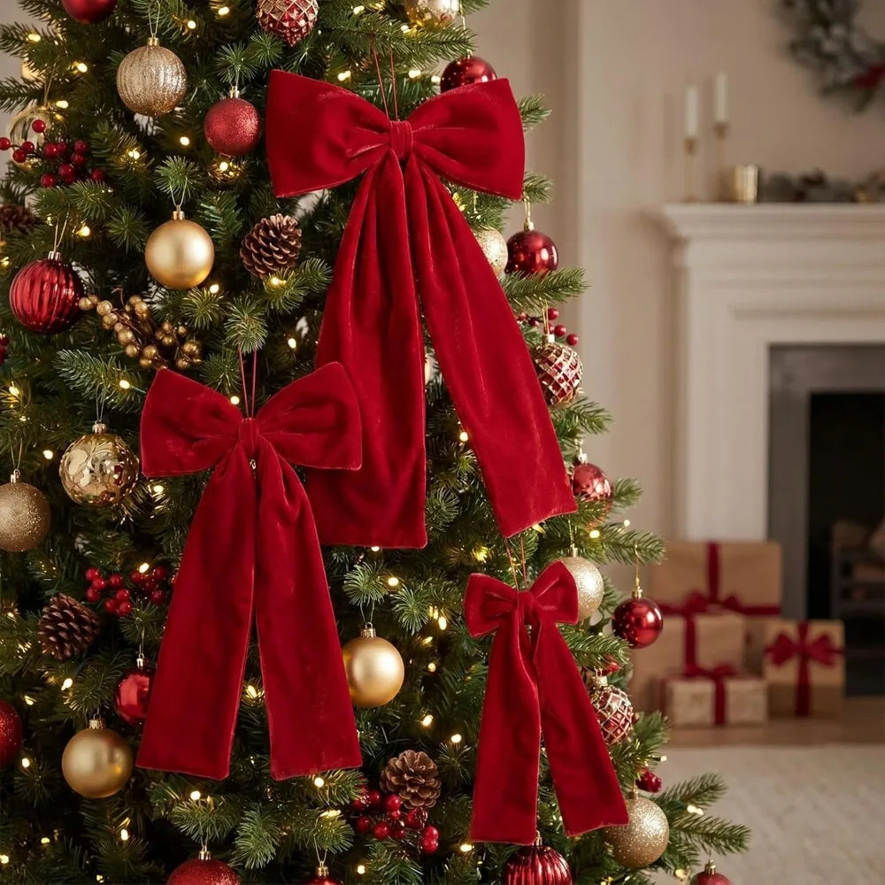 Velvety Bendable Fabric Bow Christmas Tree Ornaments | 4 Colors Christmas Bow Ornament Qme