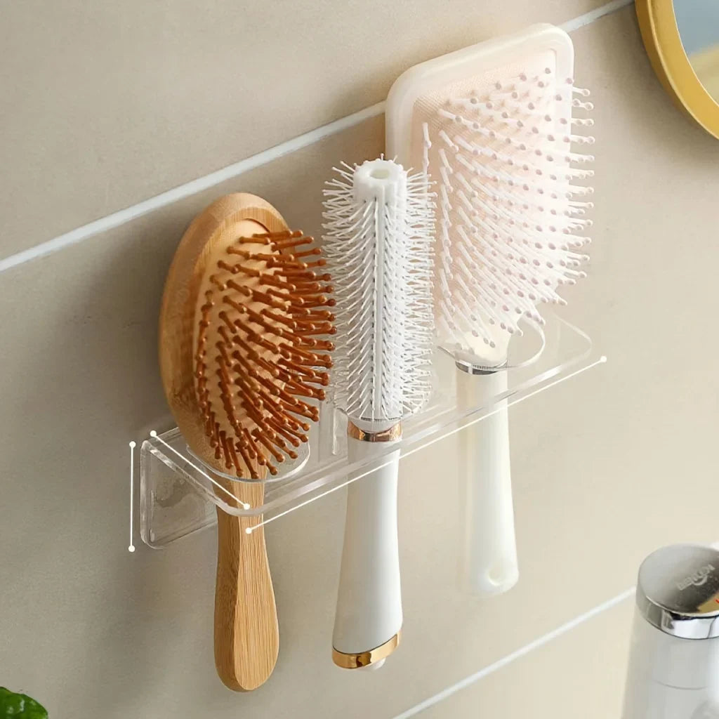 Wall-Mounted Acrylic Hair Brush Holder | Clear Bathroom Organizer Bathroom Hair Organizer Qme Transparent
