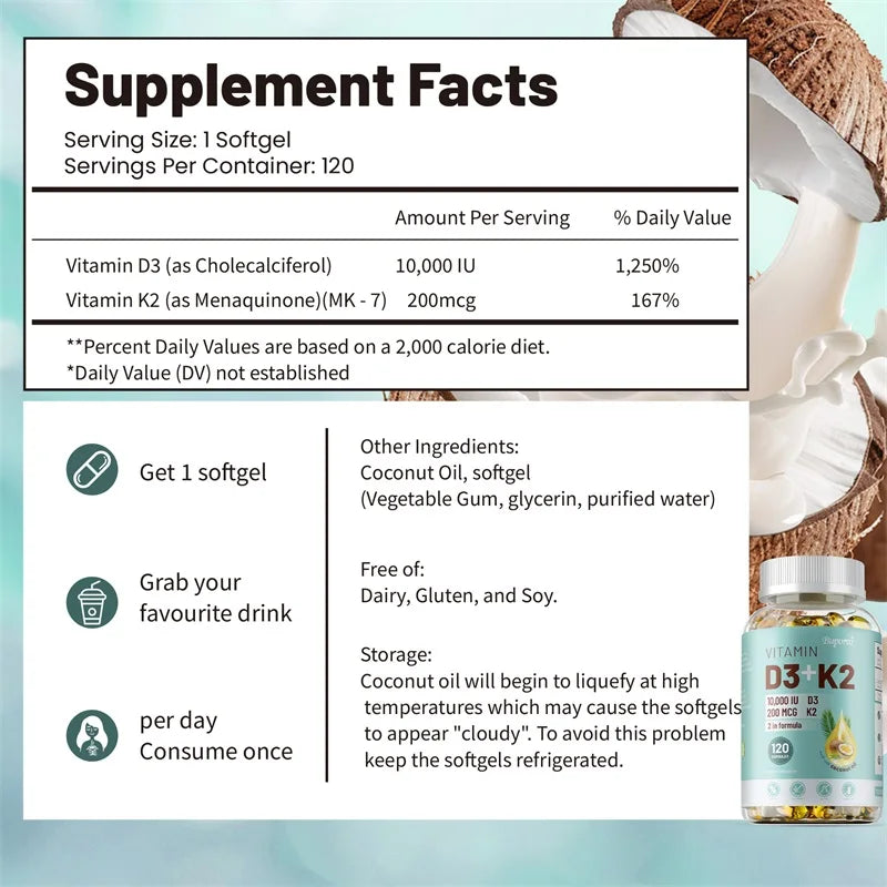 Vitamin D3 & K2 Supplement – Bone, Heart & Immune Support Vitamin Supplement Qst