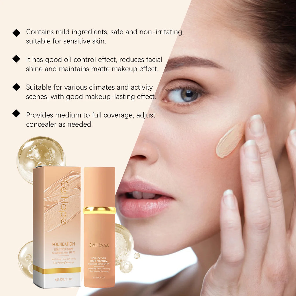 Eelhope 4-in-1 Foundation SPF 50 Full Coverage Concealer Primer Liquid Foundation Qst