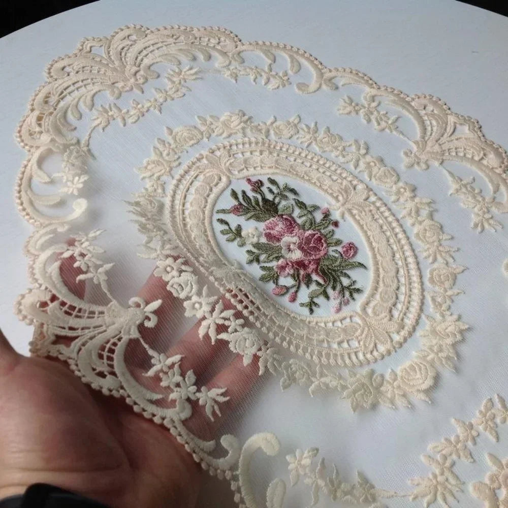 European Oval Lace Embroidered Table Coaster Mat 31x43cm Table Coaster Mat Qme