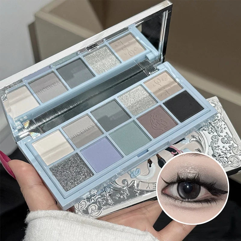 NICEKEY 10-Color Eyeshadow Palette – Glitter, Matte & Shimmer Eyeshadow Palette Qme