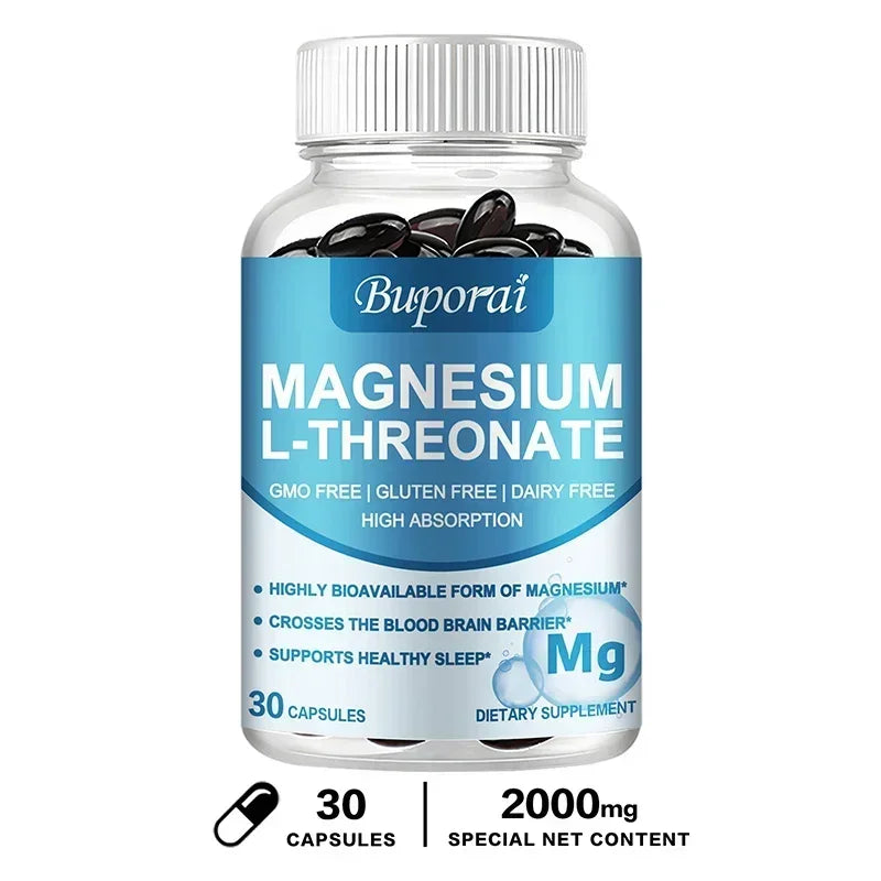 Magnesium L-Threonate Capsules – Focus, Memory & Nerve Support Mineral Supplement Qst 30 Capsules