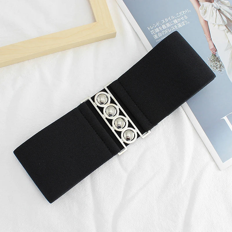 Women's Retro Elastic Wide Waistband Corset Belt | One Size Elastic Waistband Belt Qst Black