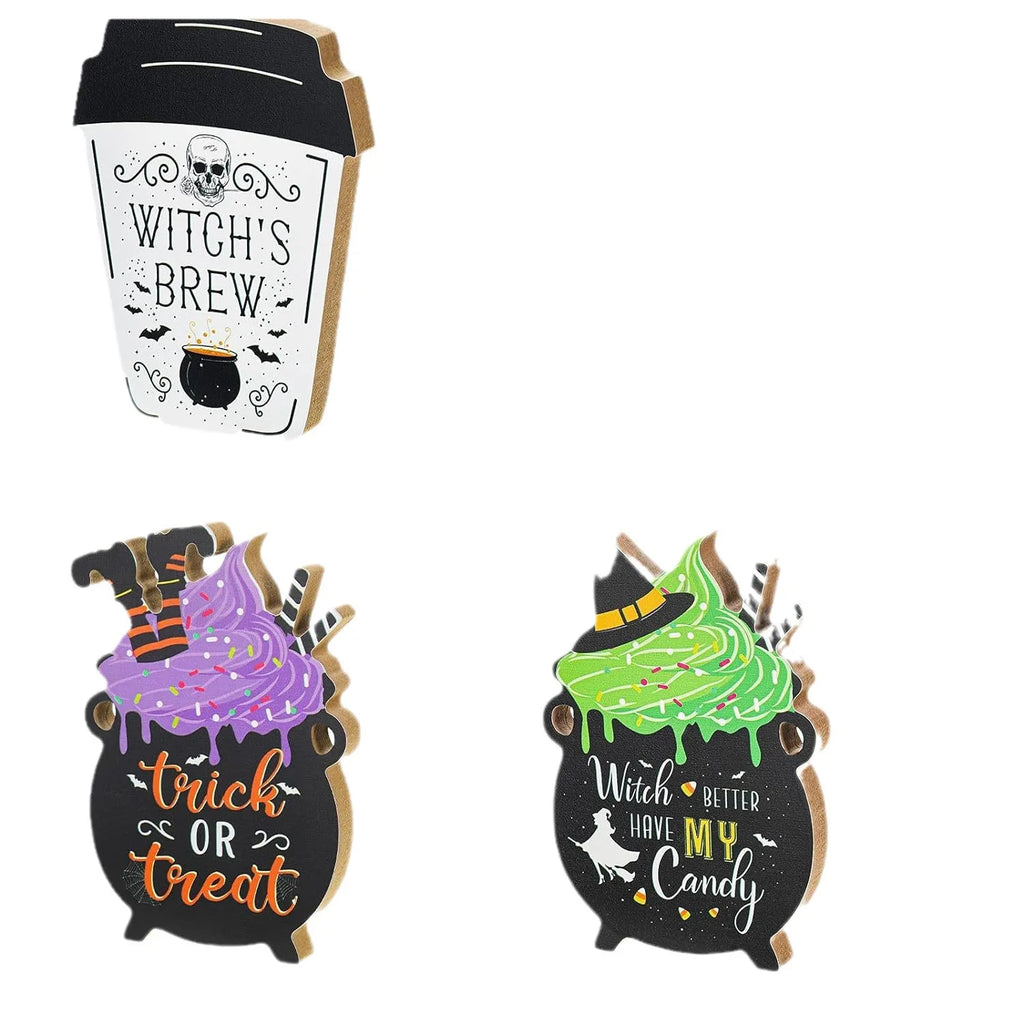 Farmhouse Halloween Tiered Tray Decor – Rustic Witch Wood Tiered Tray Decor Qme