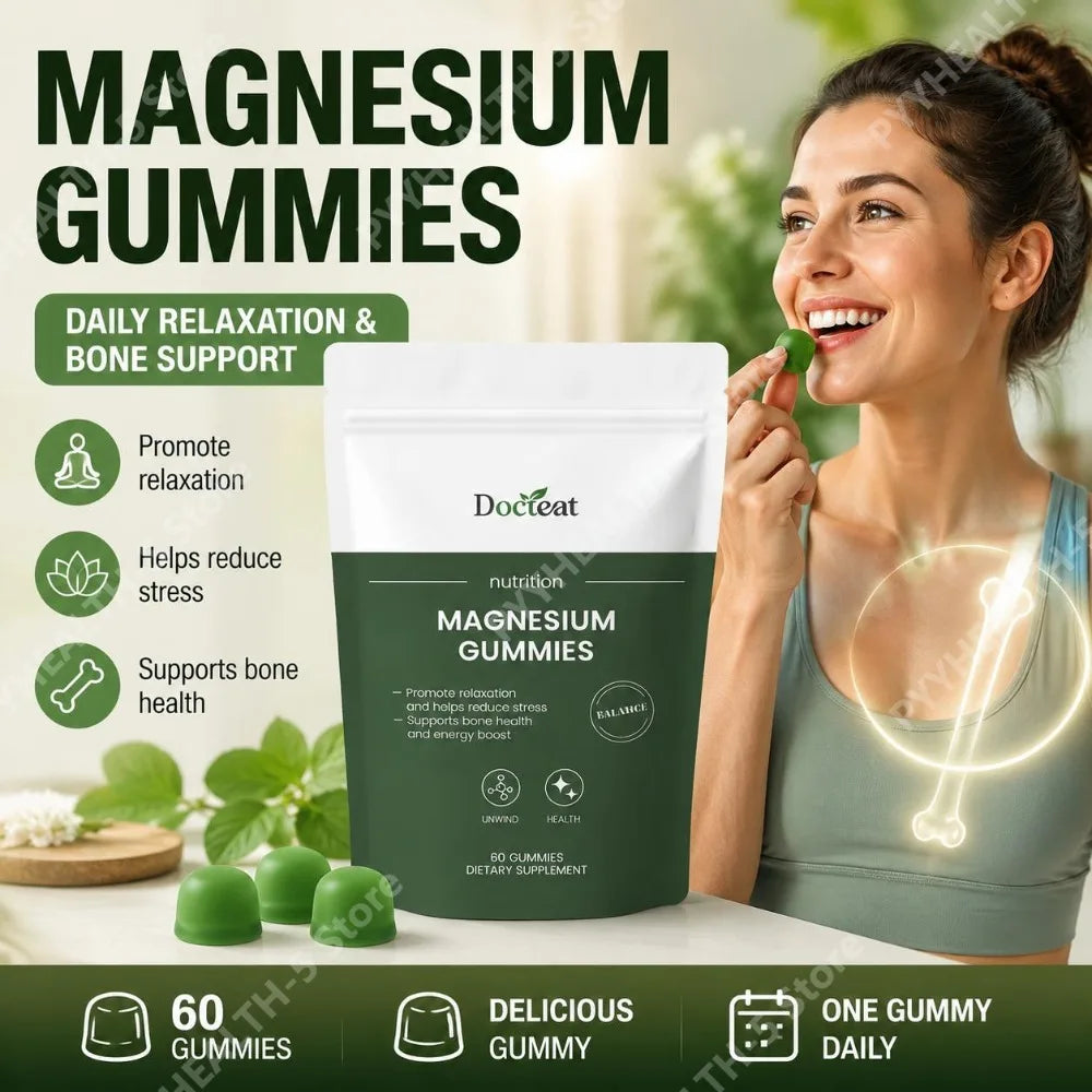 Docteat Magnesium Gummies – Relaxation, Bone & Energy | 60ct Magnesium Supplement Qst
