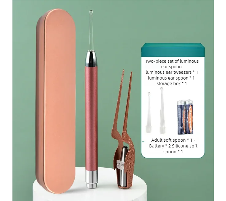 LED Ear Cleaning Kit – Earwax Spoon & Tweezers for All Ages Ear Cleaning Kit Qst RoseGold