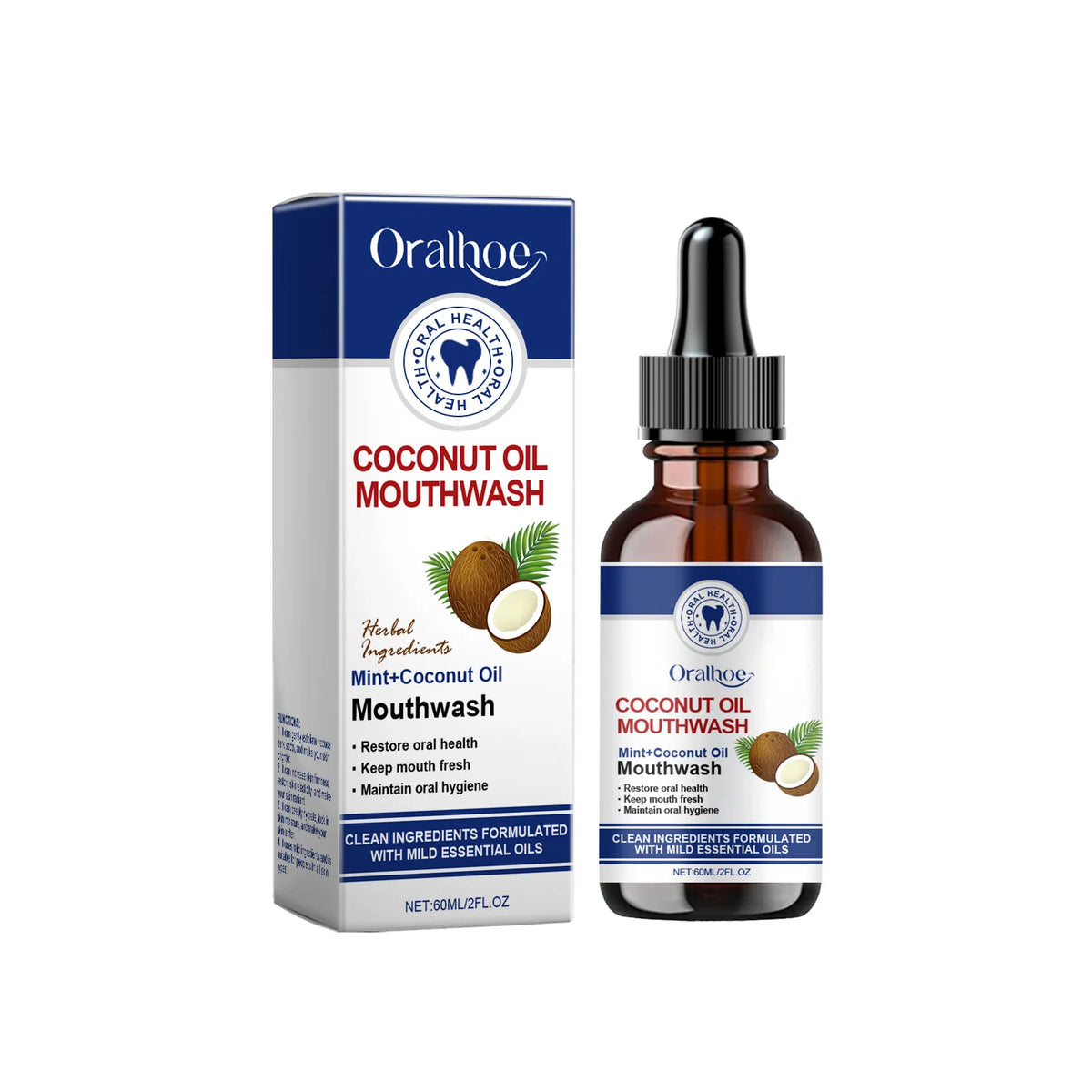 Oralhoe Coconut Oil Mouthwash – Whitening & Fresh Breath Whitening Mouthwash Qst 60ml boxed