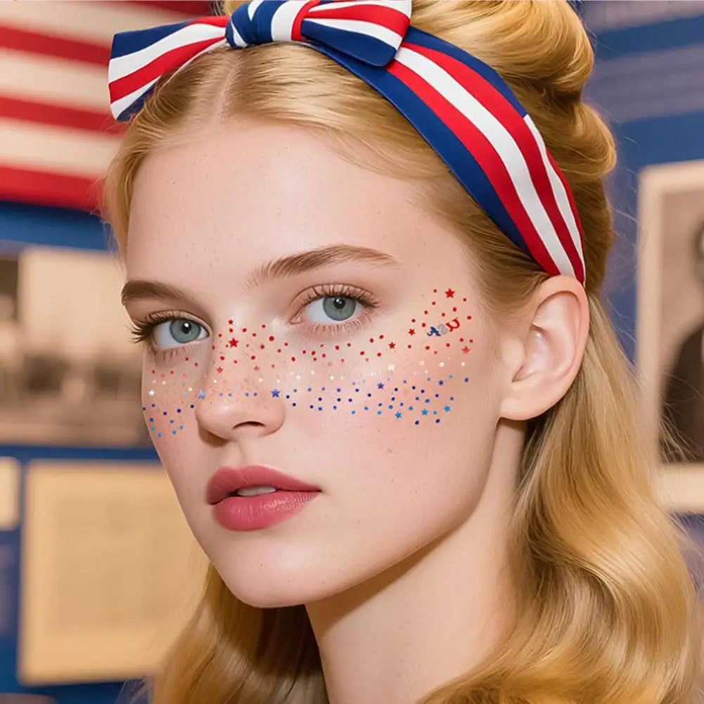 4th of July Glitter Face Tattoos – Patriotic Freckles Makeup Face Tattoo Stickers Qme