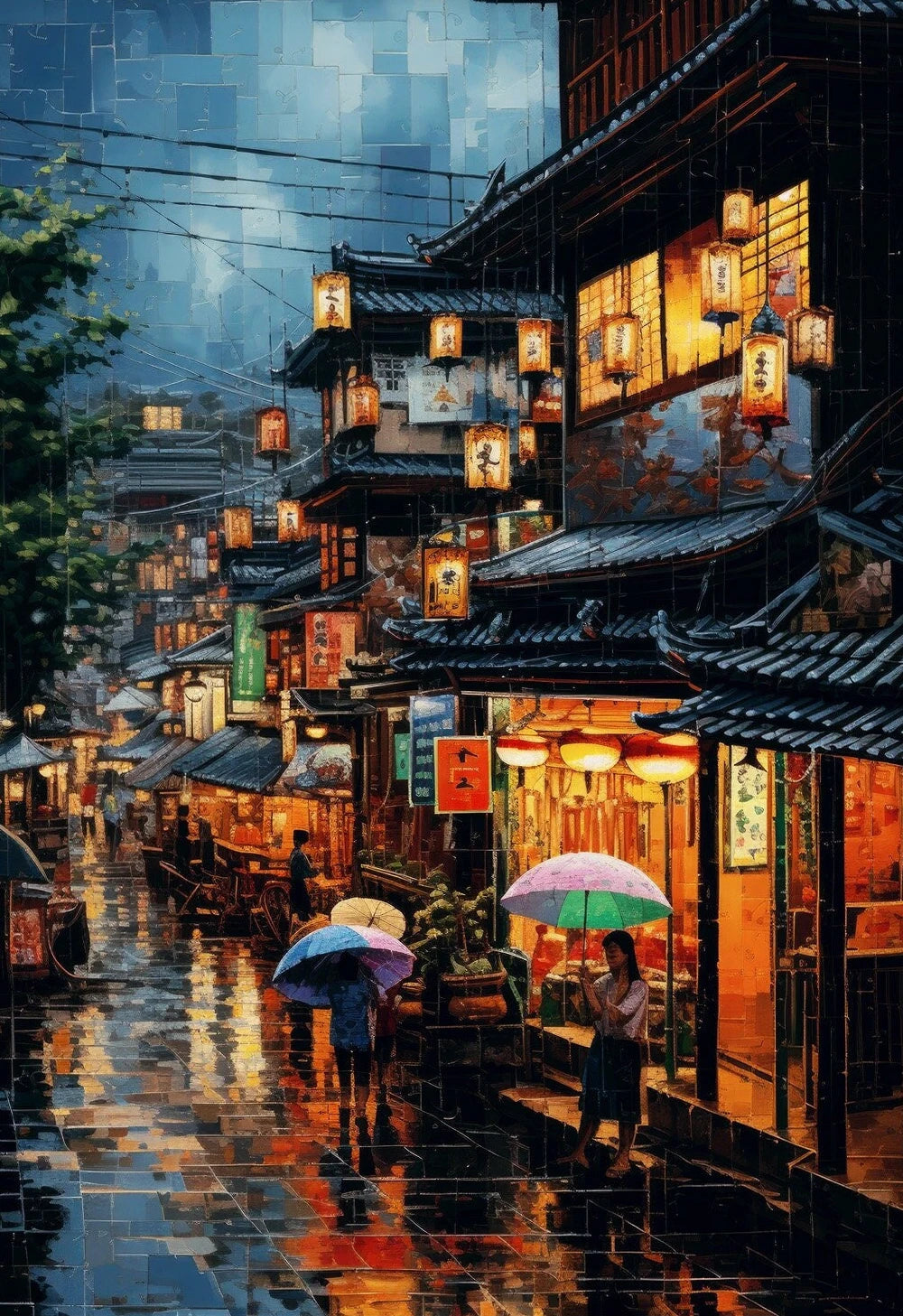 Vietnamese Village Canvas Wall Art – Vintage Watercolour Print Canvas Wall Art Qst 10 20x30cm Unframed