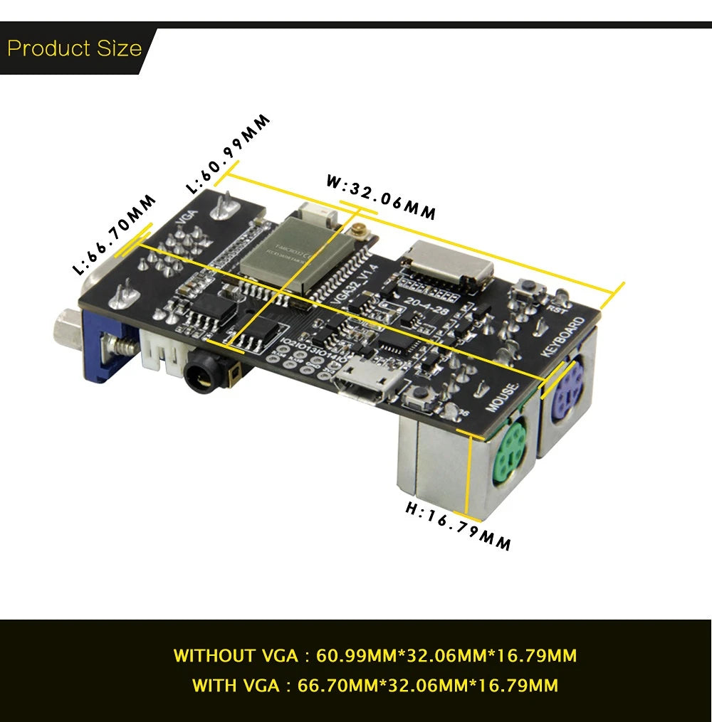 VGA32 V1.4 PS/2 Controller – Graphics, Game Engine & Terminal Microcontroller Dev Board Qst