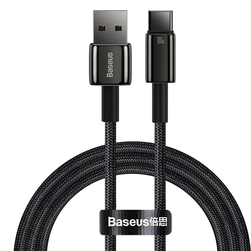 Baseus 100W USB-A to USB-C Fast Charging Nylon Braided Cable USB-C Charging Cable Qst black 1m