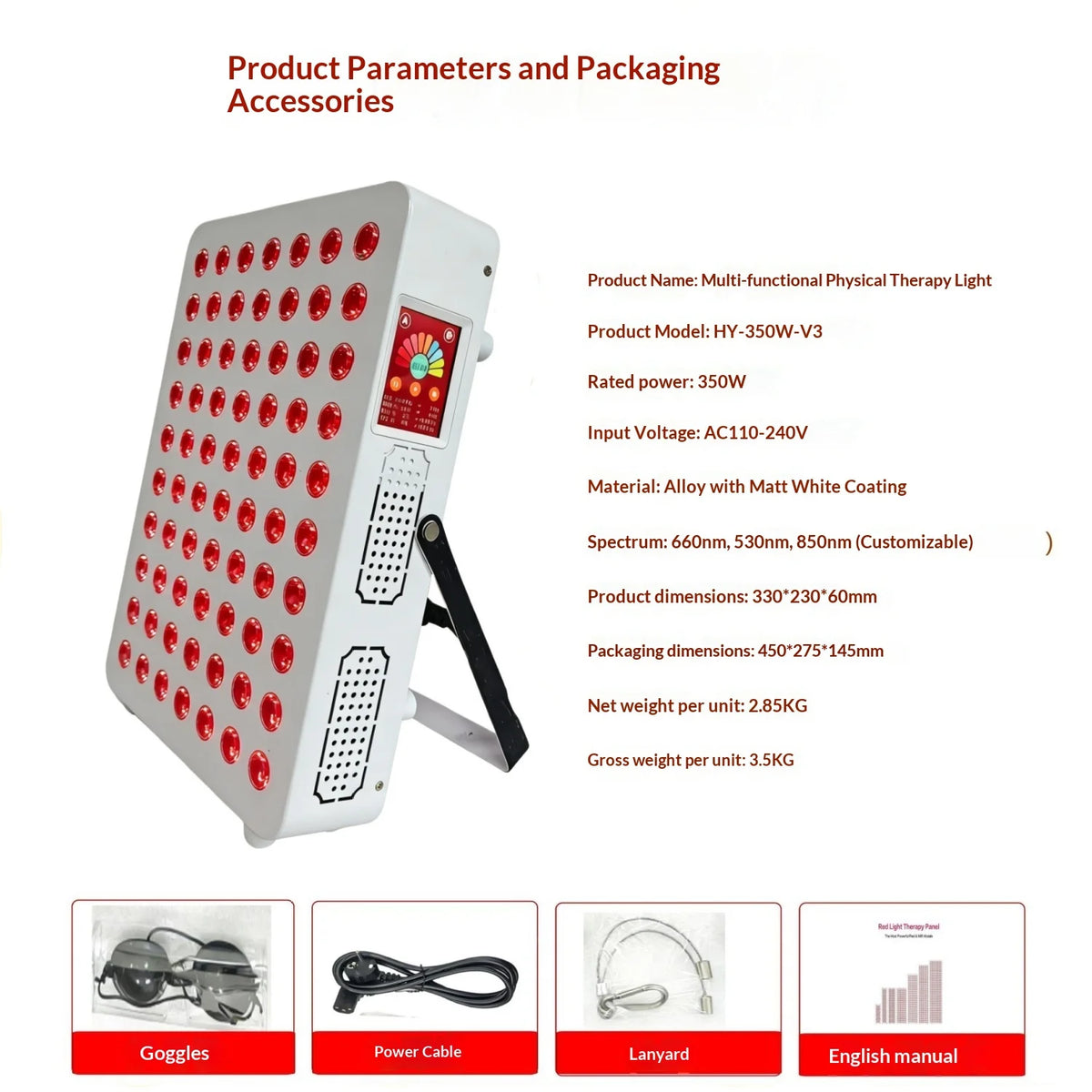MasterGrow 660nm 850nm LED Red Light Therapy Panel + Stand LED Therapy Panel Qst