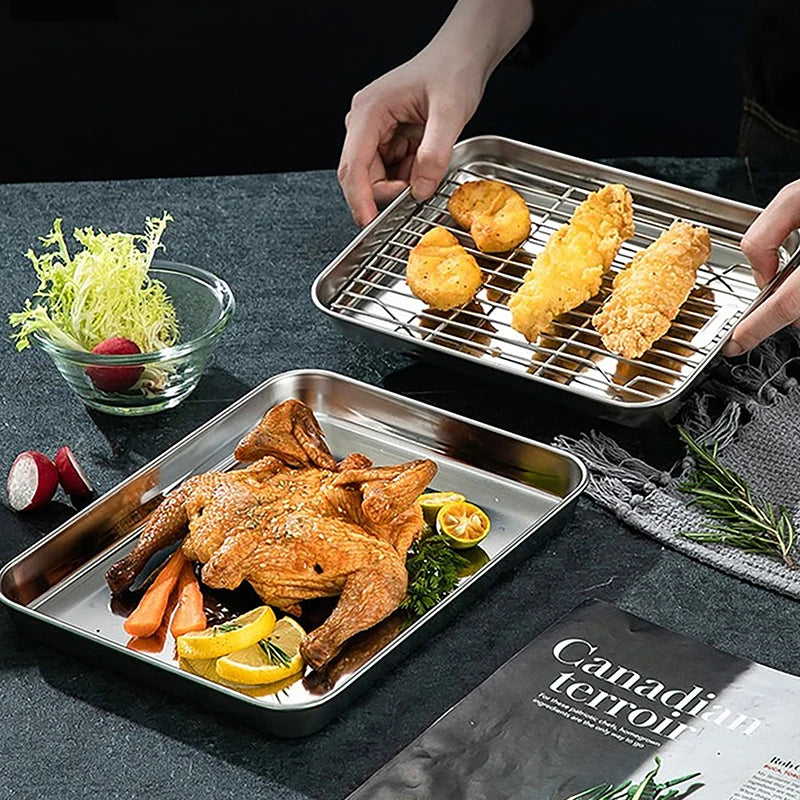 Stainless Steel Baking Pan with Removable Wire Rack – S/M/L Baking Pan Set Qst