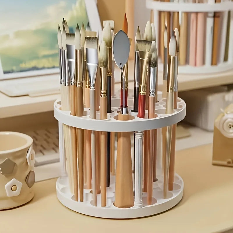 360 Rotating Makeup Brush Holder – White Plastic Organizer Makeup Brush Organizer Qme