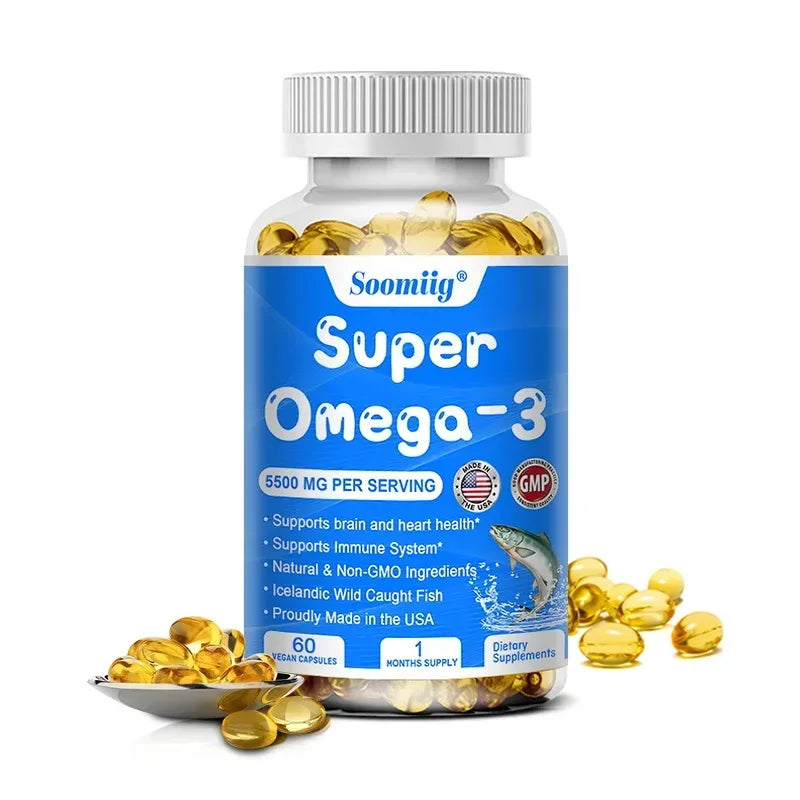 Omega 3 Fish Oil DHA & EPA Triple Strength – 120 Capsules Fish Oil Supplement Qst 60 count- 1 bottle