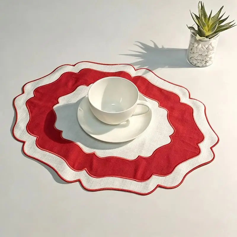 Scalloped Linen Placemat Machine Washable | 6 Colors Linen Placemat Qme A6 1