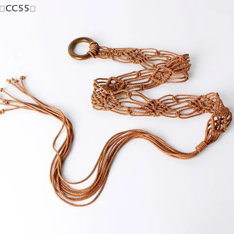 Woven Tassel Waist Belt – Boho Knotted Rope Dress Sash Woven Waist Belt Qst
