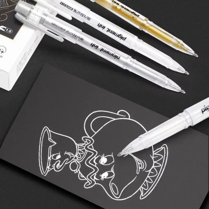 Metallic Gel Highlight Marker Pens – White, Gold & Silver Ink Metallic Gel Marker Pens Qme