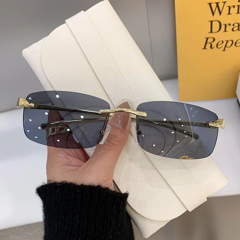 Vintage Rimless Rectangle Sunglasses UV400 – 6 Colors Rimless Sunglasses Qme JH