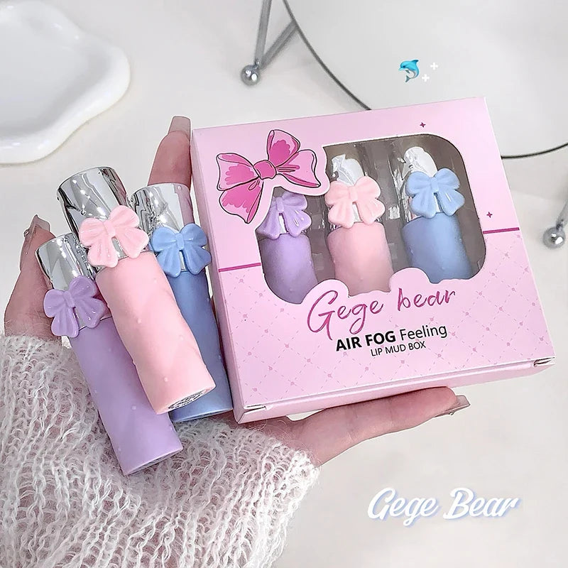 Gege Bear Air Matte Lip Mud Glaze Set – 3 Box Collection Matte Lip Glaze Set Qme