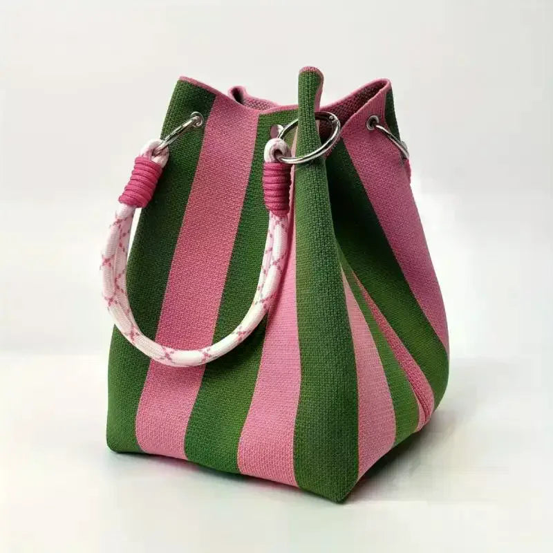 Multi-Color Knitted Retro Bucket Handbag | Color-Block Bag Knitted Bucket Handbag Qme