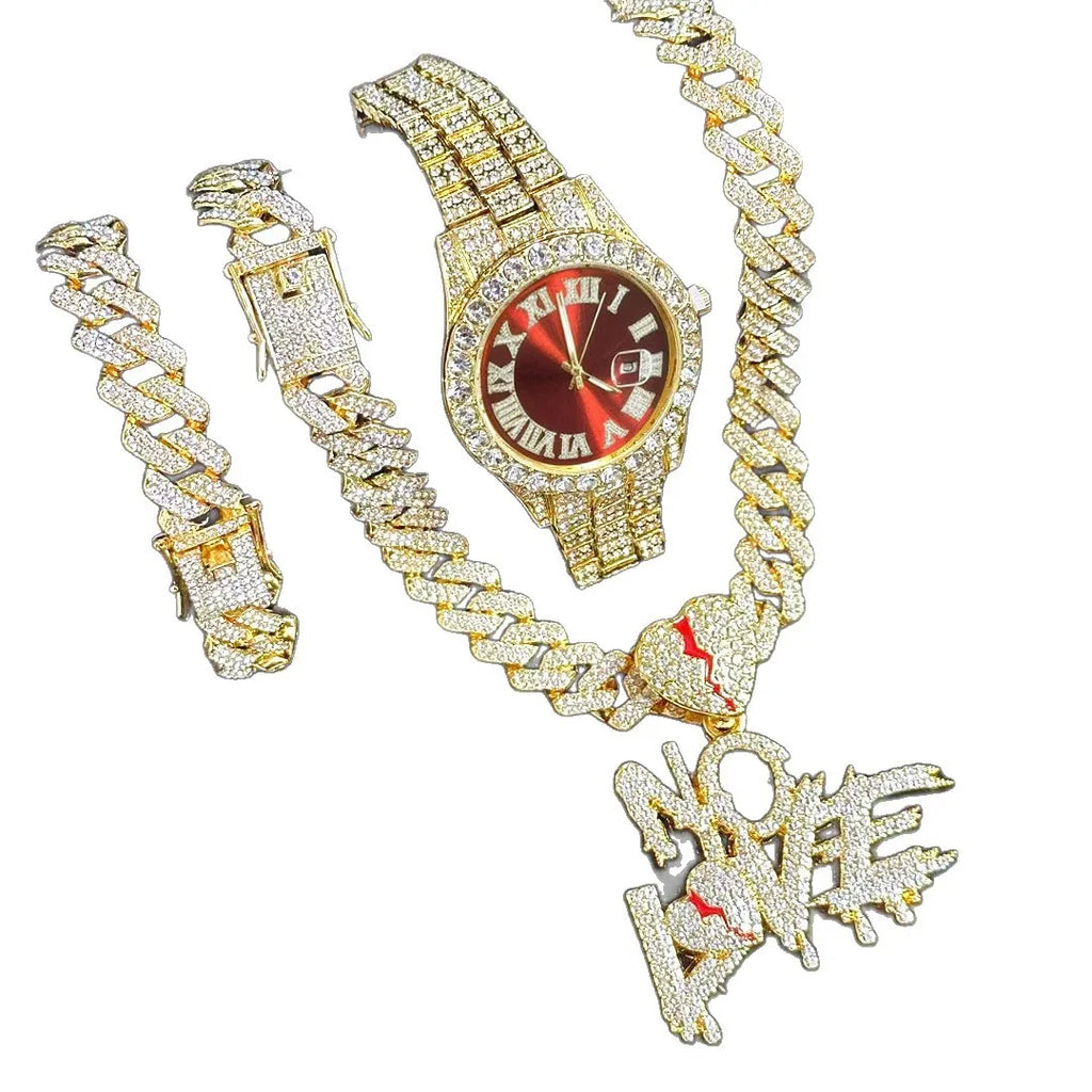 Men's 3-Piece Cuban Link Necklace & Bracelet Set | Gift Men's Jewelry Set Qme