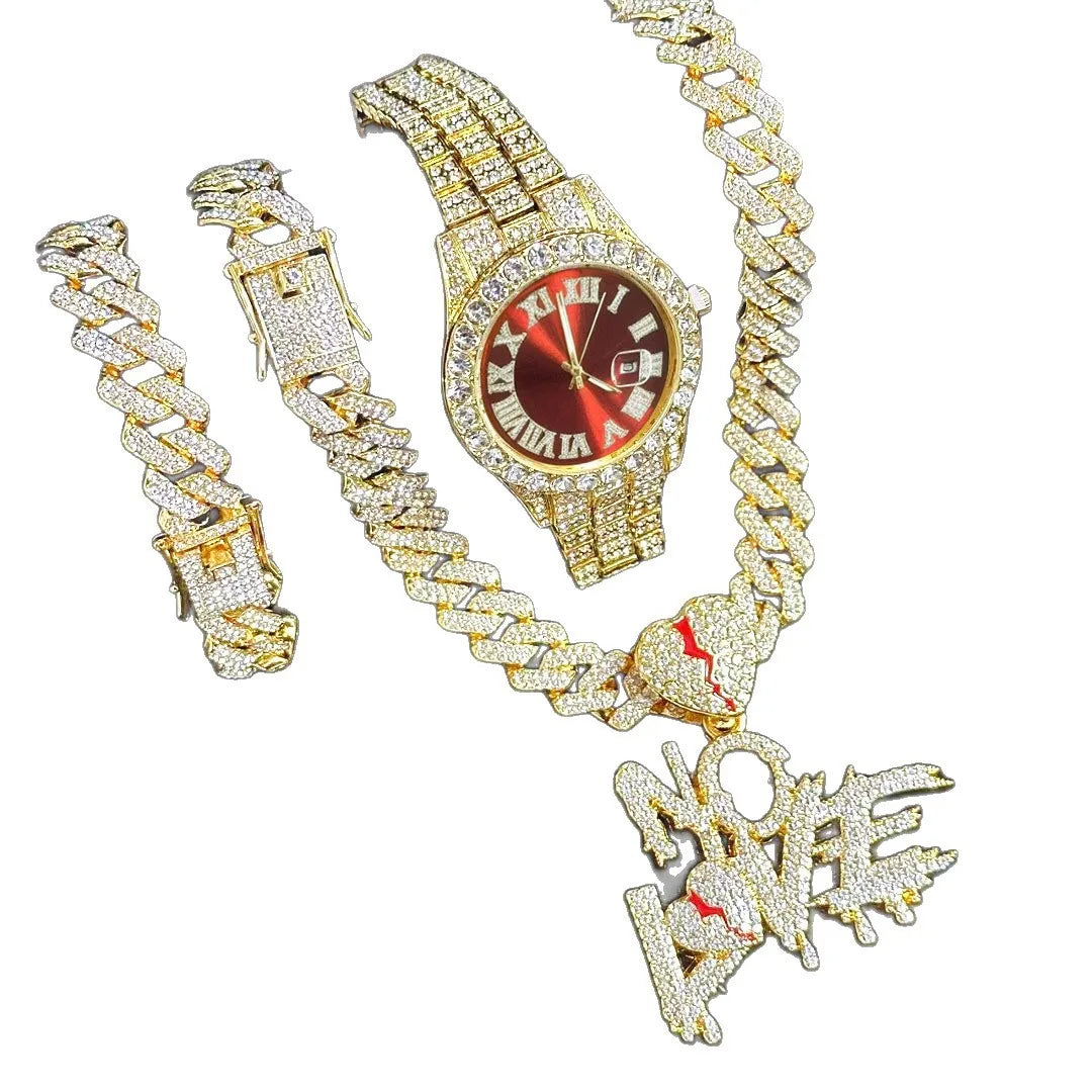 Men's 3-Piece Cuban Link Necklace & Bracelet Set | Gift Men's Jewelry Set Qme