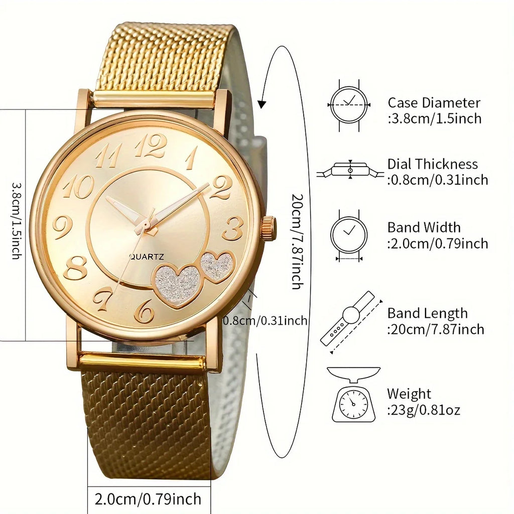 6-Piece Women's Heart Analog Watch & Butterfly Jewelry Set Fashion Watch Set Qme