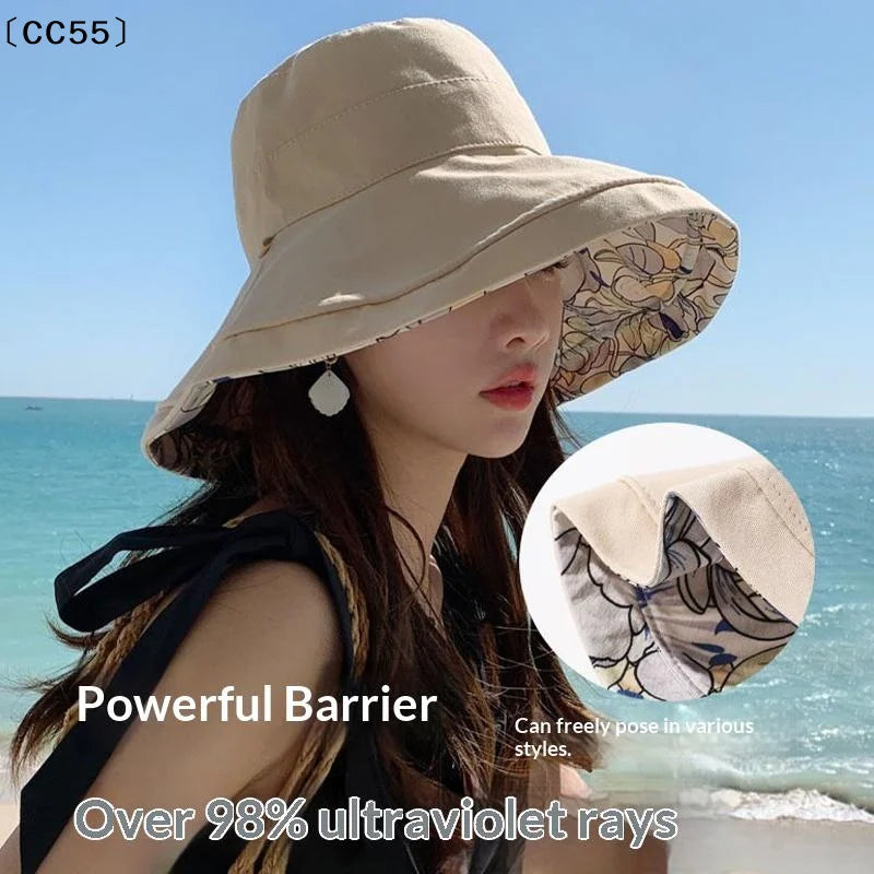 Women's Double-Sided Flower Print Wide Brim Bucket Hat Women's Bucket Hat Qst