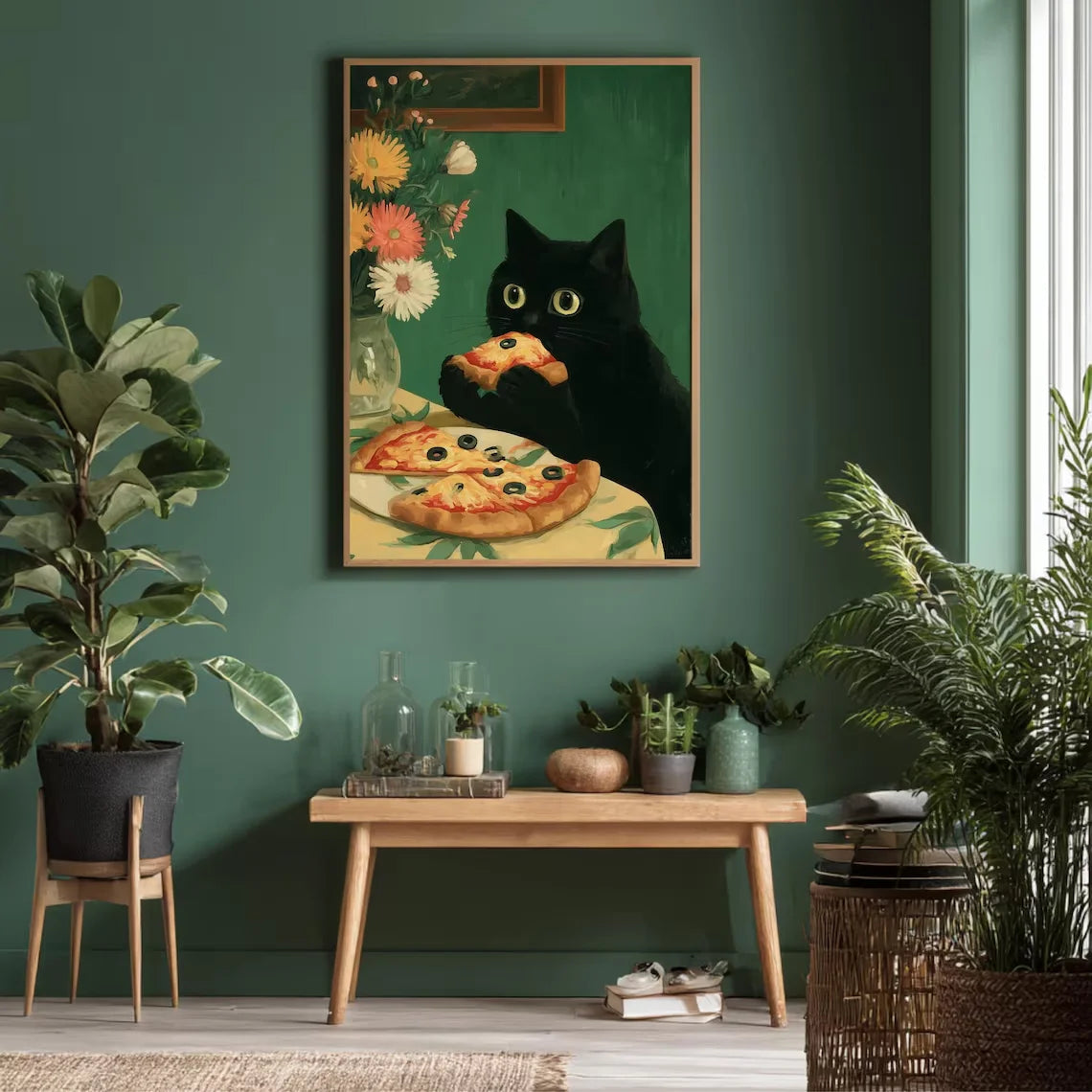 Black Cat Canvas Wall Art – Funny Kitchen & Home Decor Print Canvas Wall Art Qst