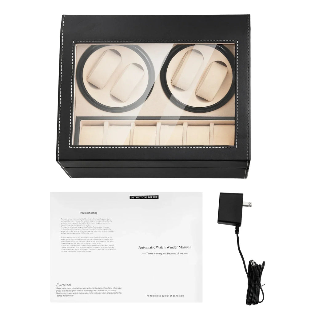 4+6 Automatic Watch Winder Box – PU Leather & Wood Case Watch Winder Box Qme