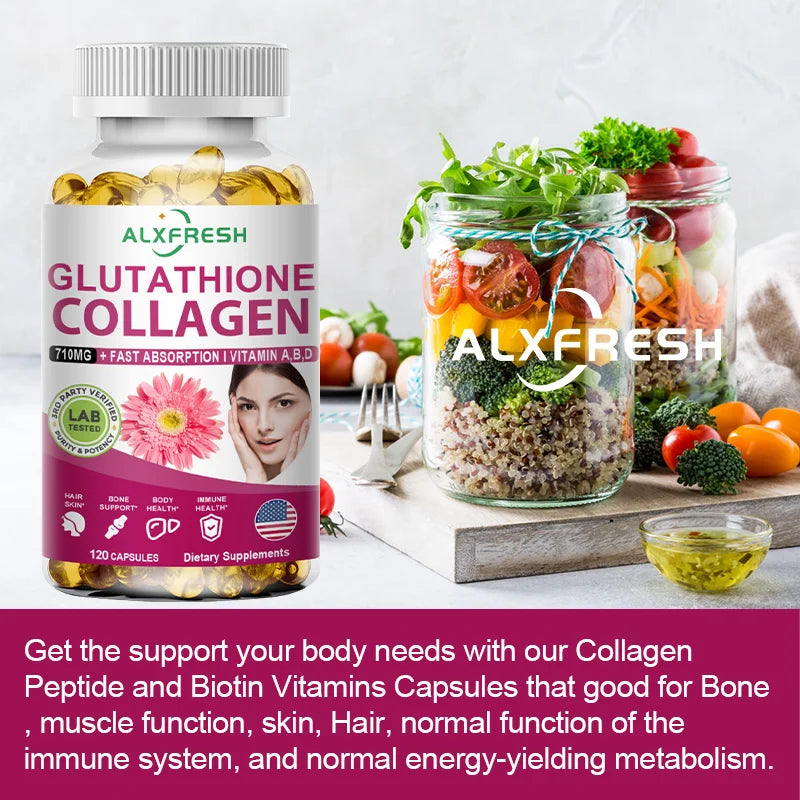 Alxfresh Collagen Glutathione Biotin Vitamins Capsules | 60-120ct Nutritional Supplement Qst