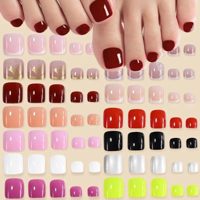 96 Pcs Short Square False Toenails Full Cover Acrylic Tips False Toenail Tips Qme