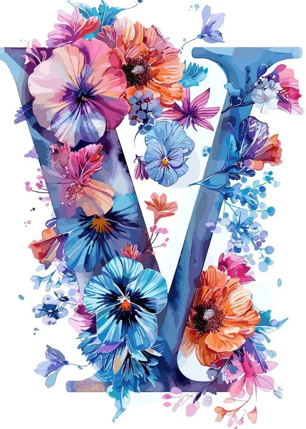 Flower Alphabet Wreath Canvas Wall Art – Modern Aesthetic Poster