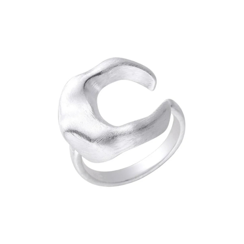 Matte Frosted Crescent Moon Finger Ring – White Metal Statement Statement Ring Qme