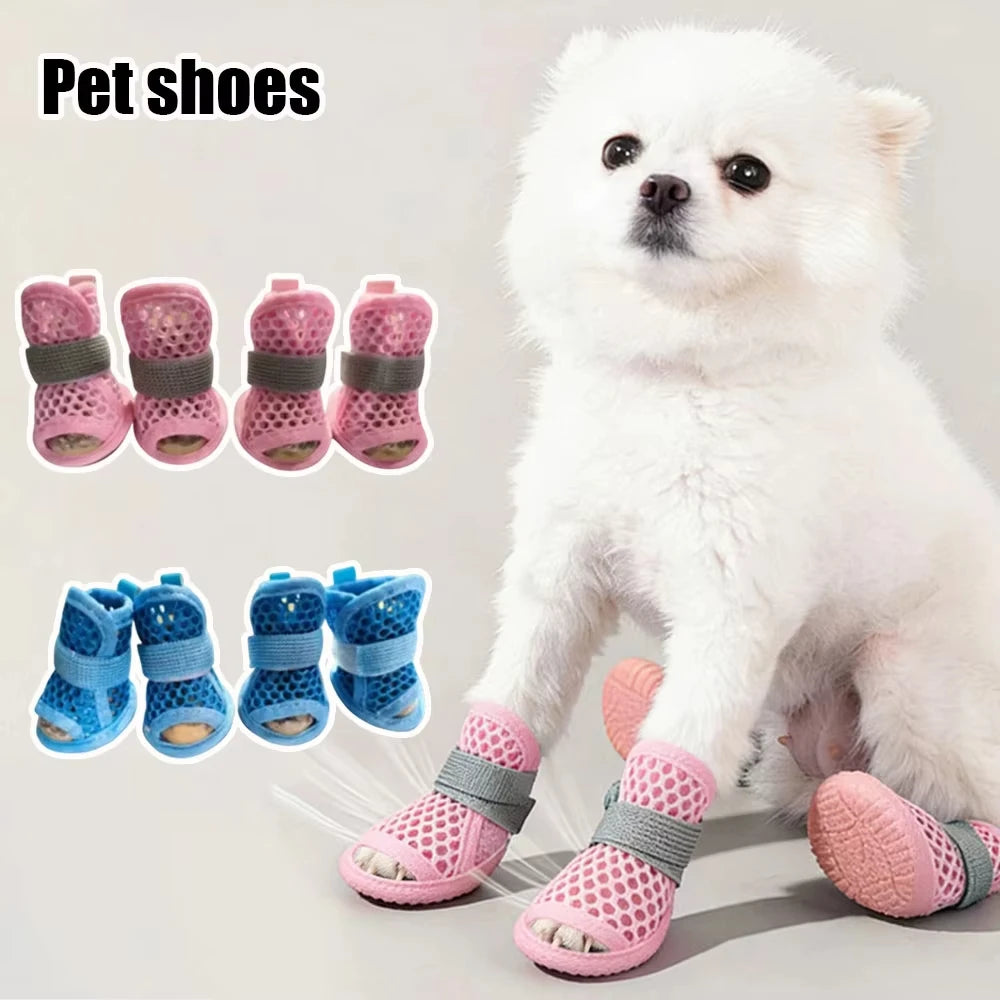 Mesh Dog & Cat Shoes – Non-Slip Soft Sole Summer Sandals 4-Pack Pet Shoes & Sandals Qst