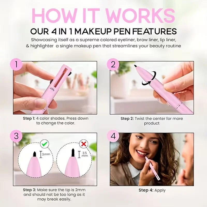 4-in-1 Makeup Pen – Lip Liner, Eyeliner & Highlighter | Qme Multifunctional Makeup Pen Qme