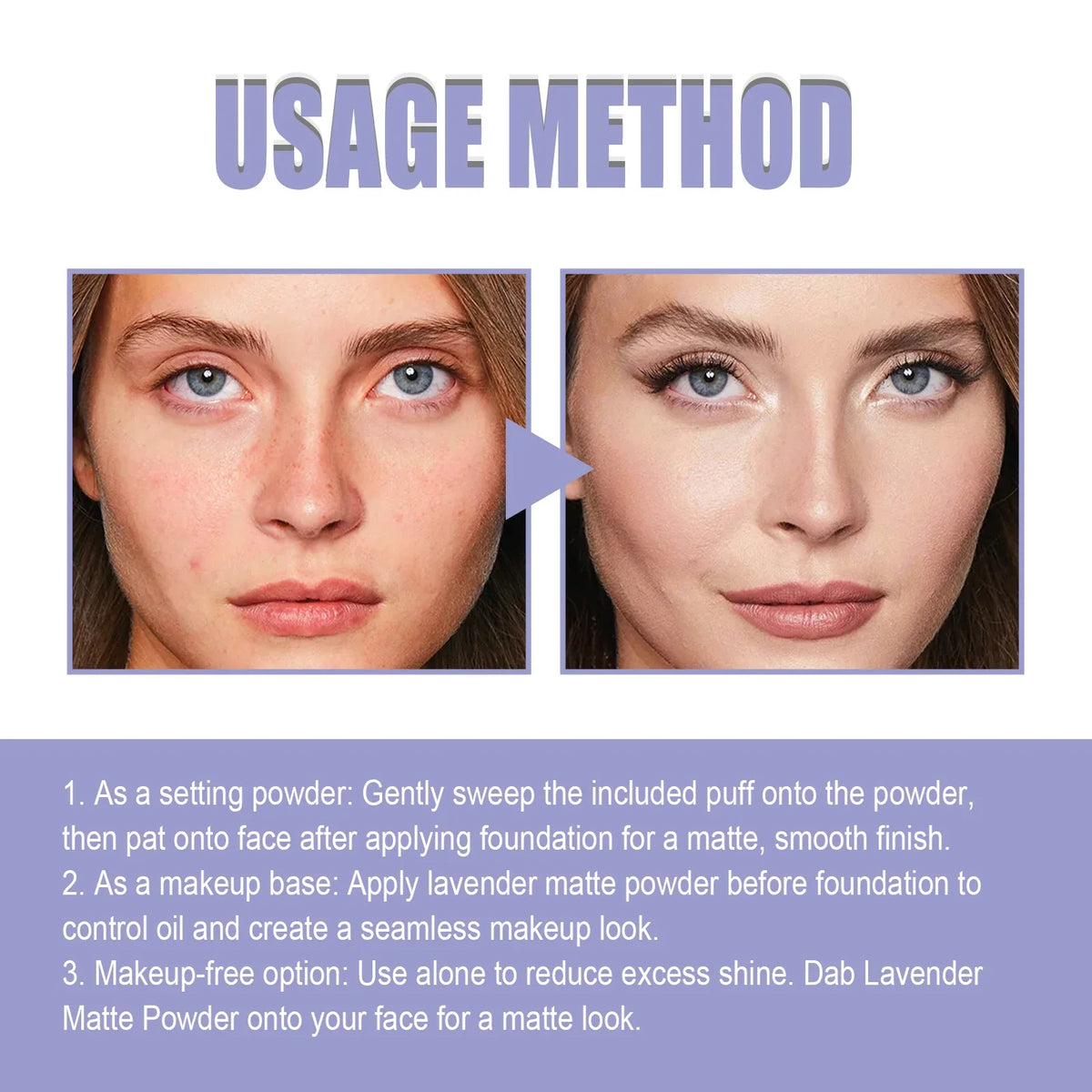 Lavender Matte Setting Powder – Oil Control & Waterproof Loose Setting Powder Qme
