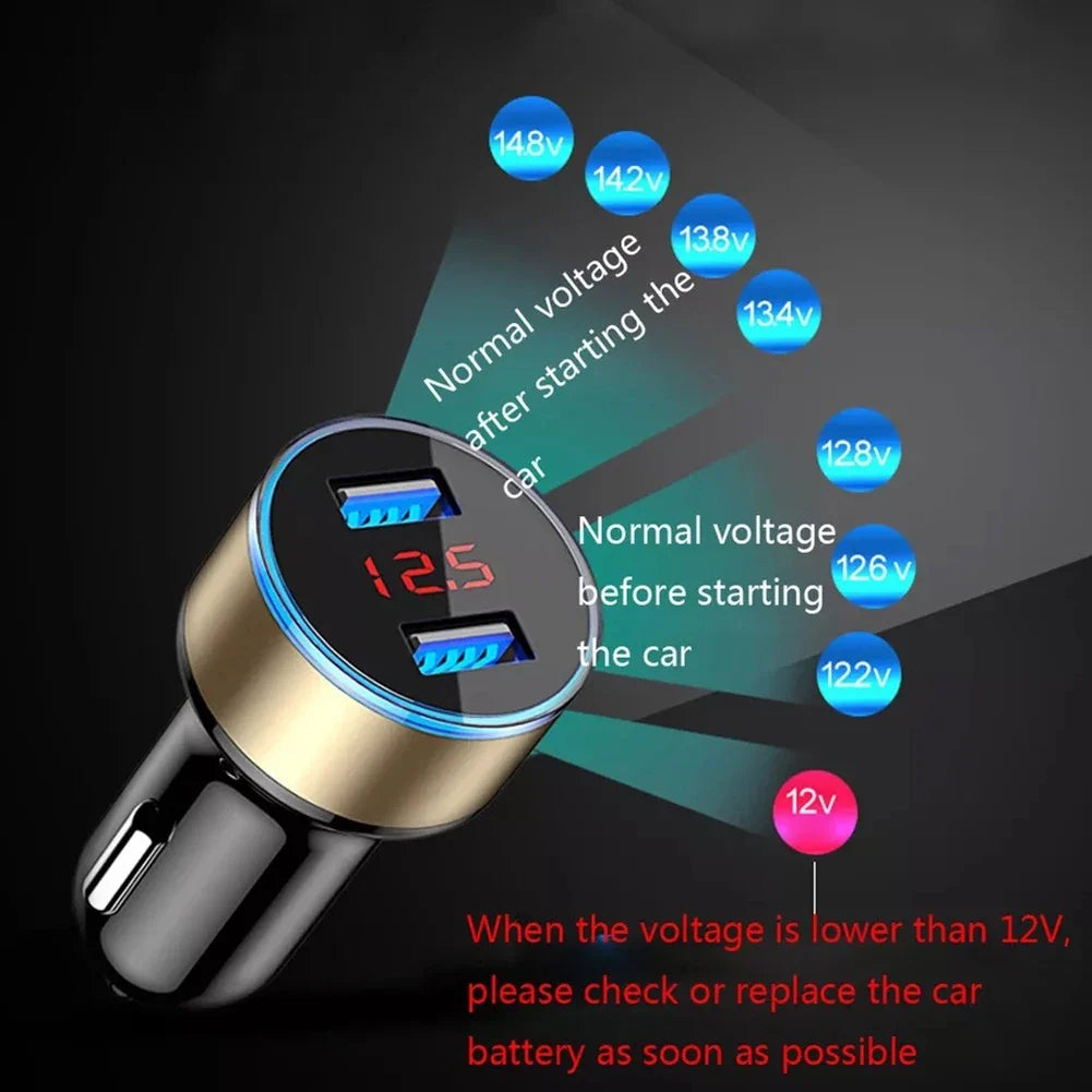 Dual USB Car Charger 3.1A with LED Voltmeter Display Car USB Charger Qme